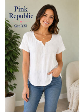 Pink Republic Ivory Short Sleeve Henley Top XXL NWT